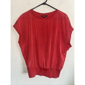 Vintage Express Red Blouse Shirt SS Loose Y2K Romantic Holiday Elastic Tummy SP